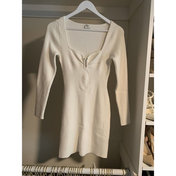 Abercrombie & Fitch Sheath Dress Women's M/P White Solid Square Neck Long Sleeve - Picture 1 of 3
